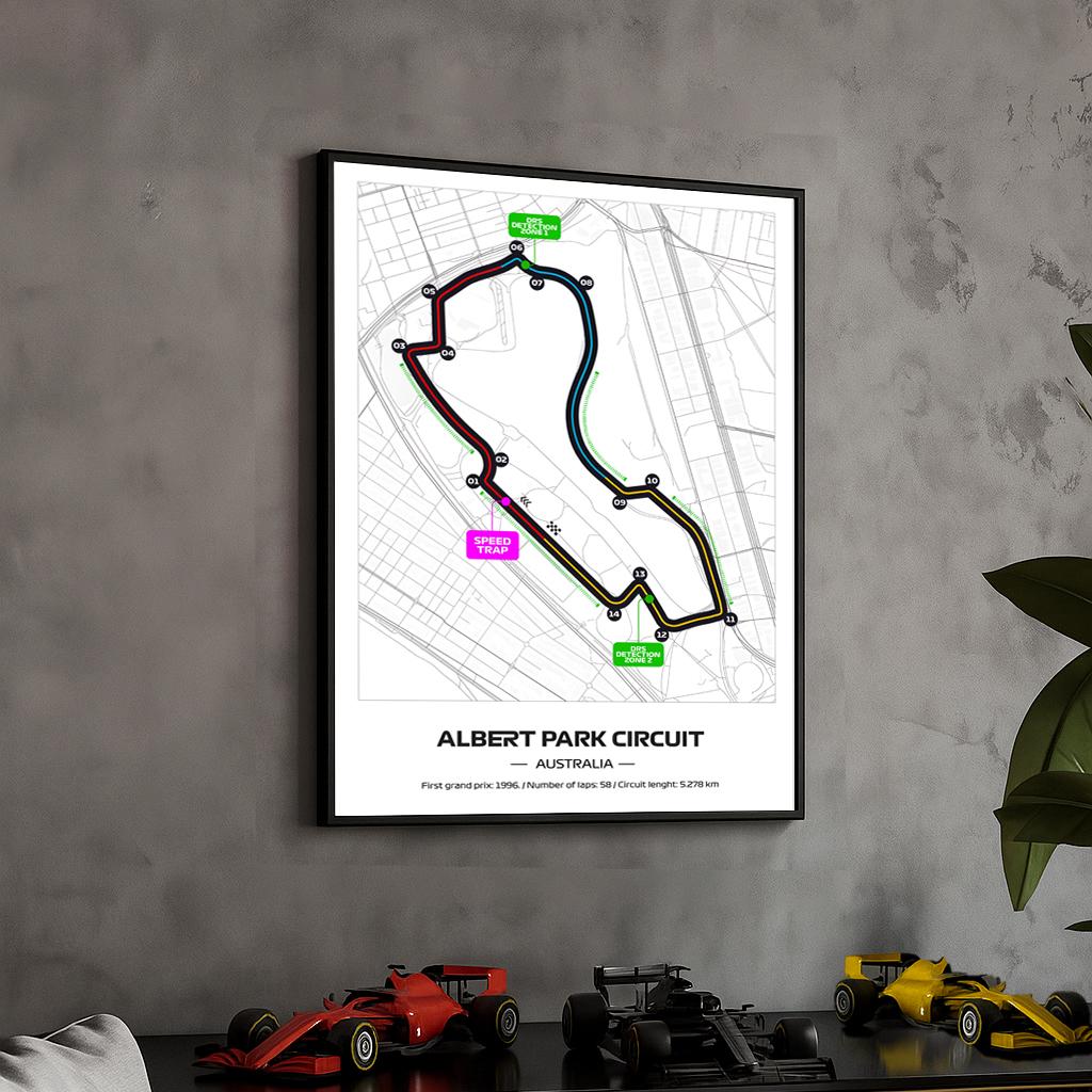 Framed Albert Park F1 Track Poster: 2025 Circuit Map (50x70cm)