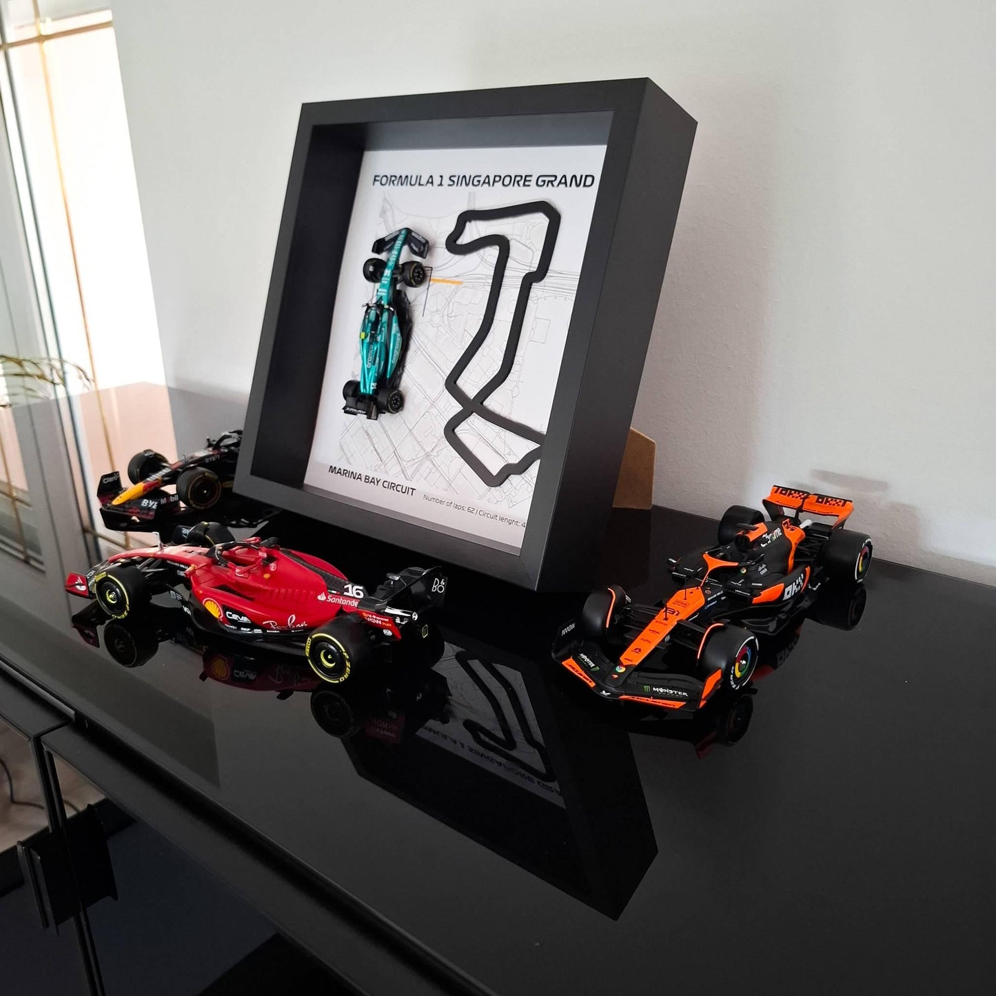 F1 Singapore Framed 3D Art: Marina Bay Circuit, Plexiglass 3D Circuit with Formula One Car Model