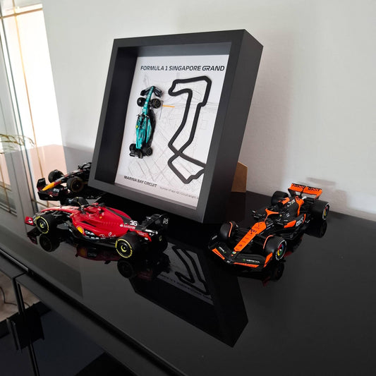 F1 Singapore Framed 3D Art: Marina Bay Circuit, Plexiglass 3D Circuit with Formula One Car Model