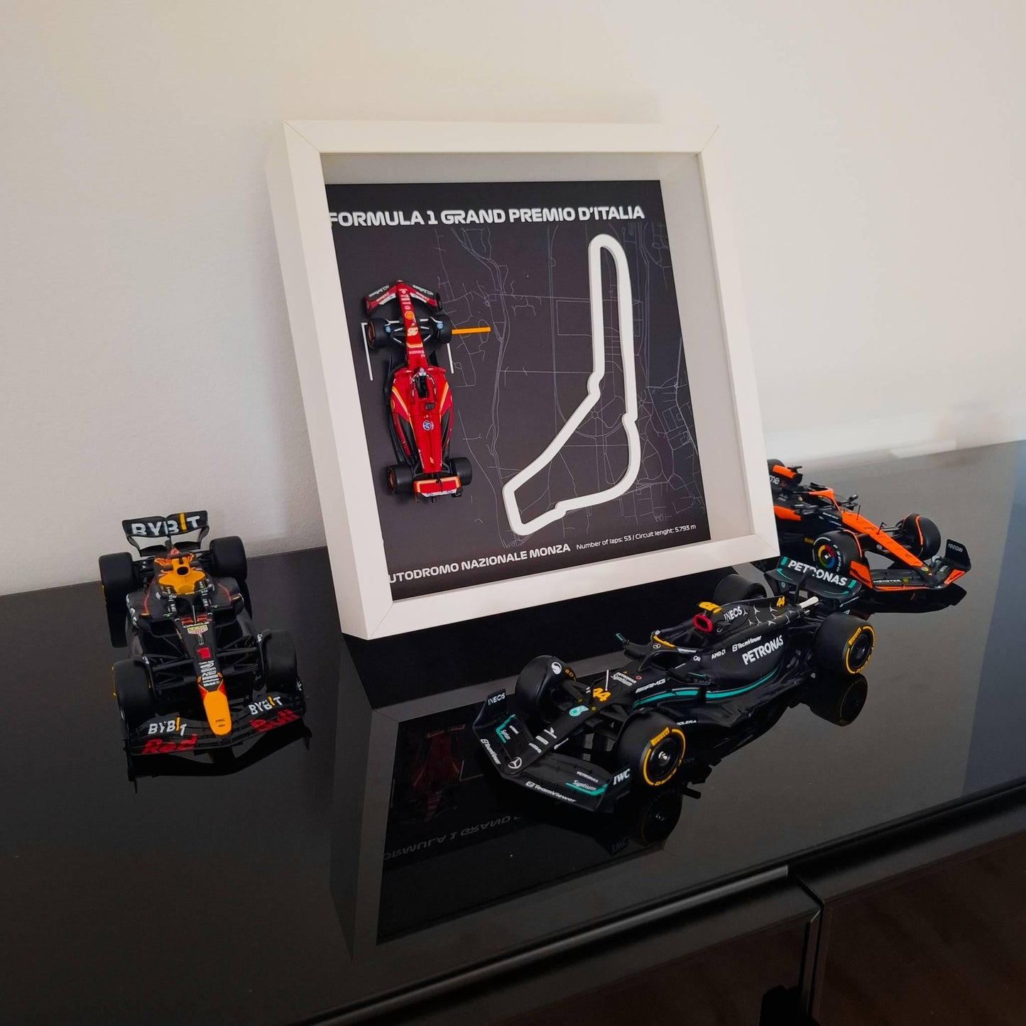 F1 Monza - D'Italia Framed Art: Plexiglass 3D Track with Formula One Car Model