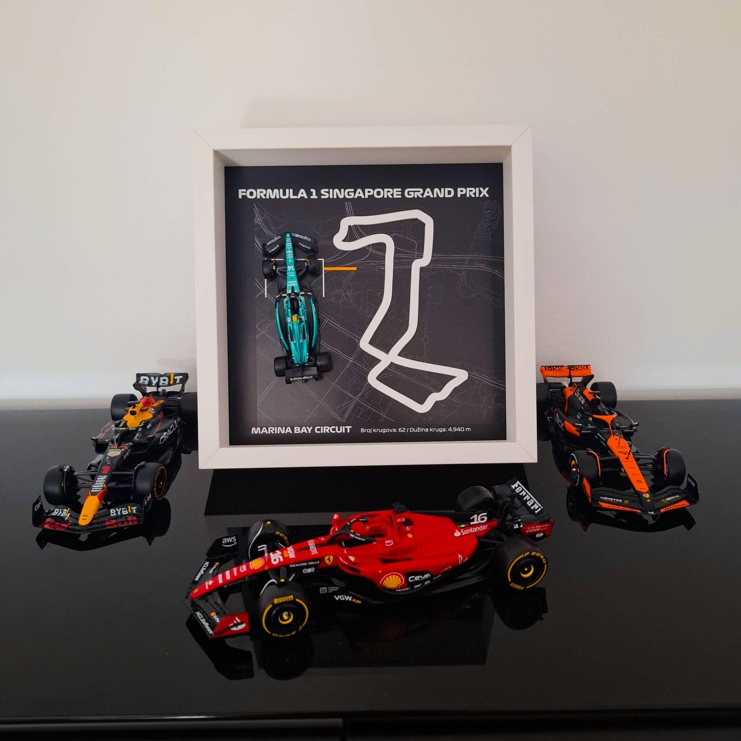 F1 Singapore - Marina Bay Circuit Framed Art: Plexiglass 3D Track with Formula One Car Model