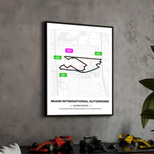 Framed F1 Miami Grand Prix Circuit Poster - Motorsport Wall Art (50x70cm)