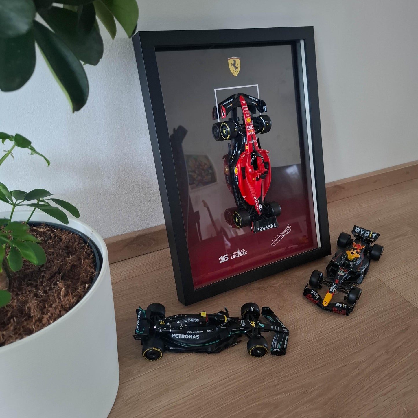 Charles Leclerc F1 Frame with McLaren 1:24 Scale Car - High-Quality Printed Background with Signature - 30x40cm Display - Formula 1 Gift