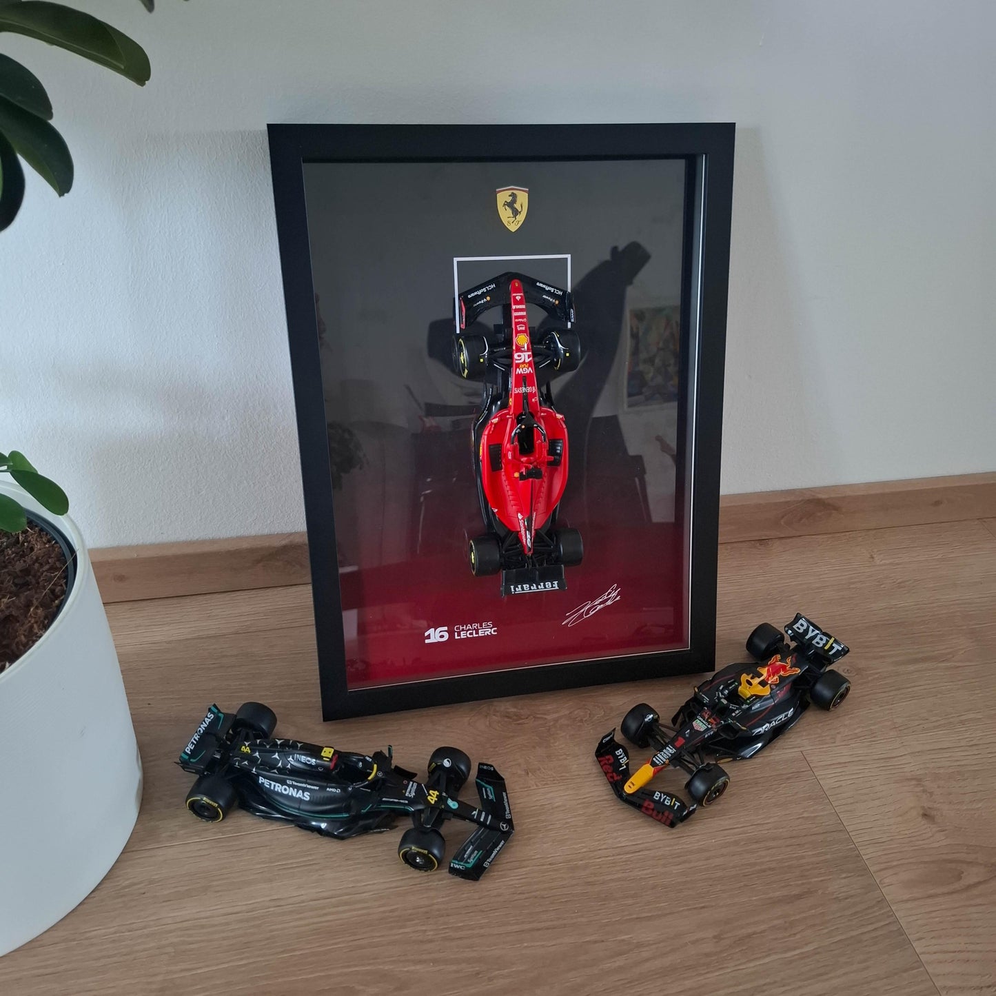 Charles Leclerc F1 Frame with McLaren 1:24 Scale Car - High-Quality Printed Background with Signature - 30x40cm Display - Formula 1 Gift