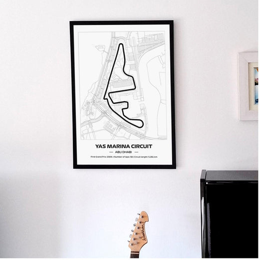 Framed Yas Marina F1 Circuit Poster: Minimalist Motorsport Art (50x70cm)