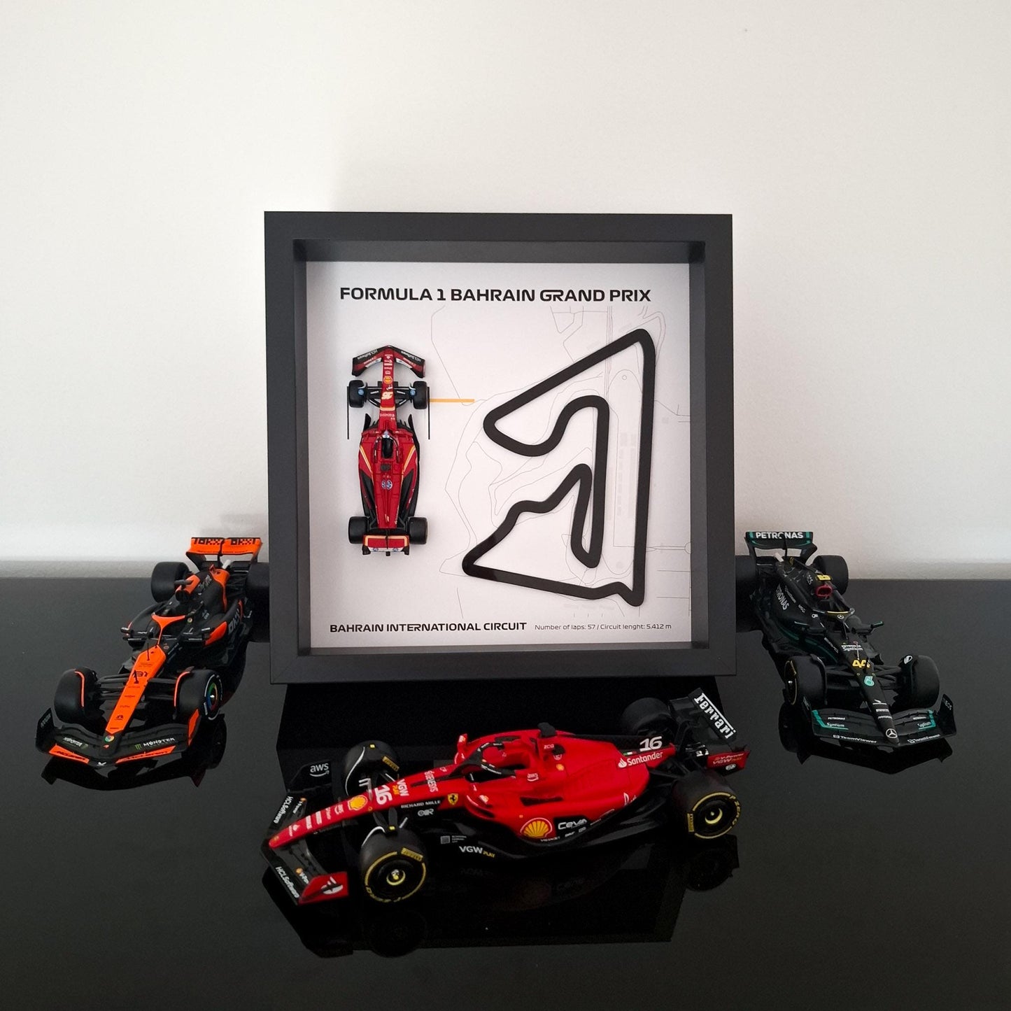 F1 Bahrain Framed 3D Art: Plexiglass 3D Track with Formula One Car Model