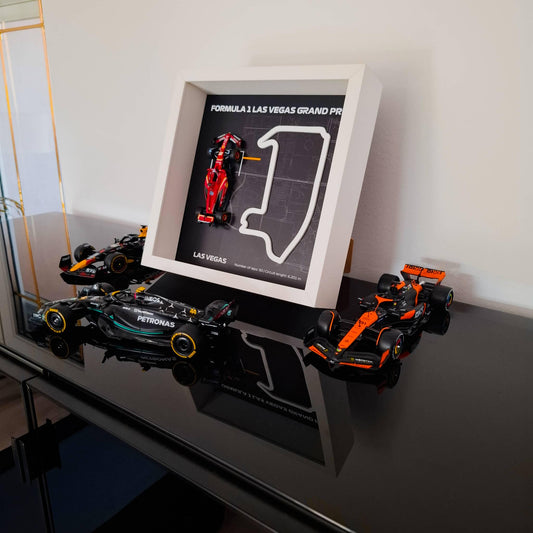 F1 Las Vegas Framed Circuit Art: Plexiglass 3D Track with Formula One Car Model