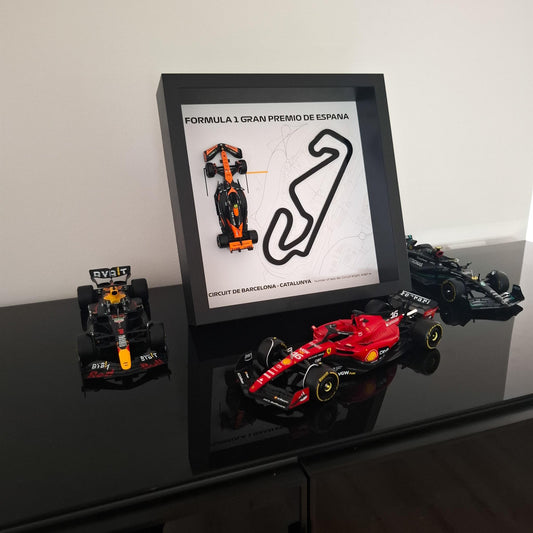 F1 Barcelona - Catalunya Circuit Framed 3D Art: Plexiglass 3D Track with Formula One Car Model