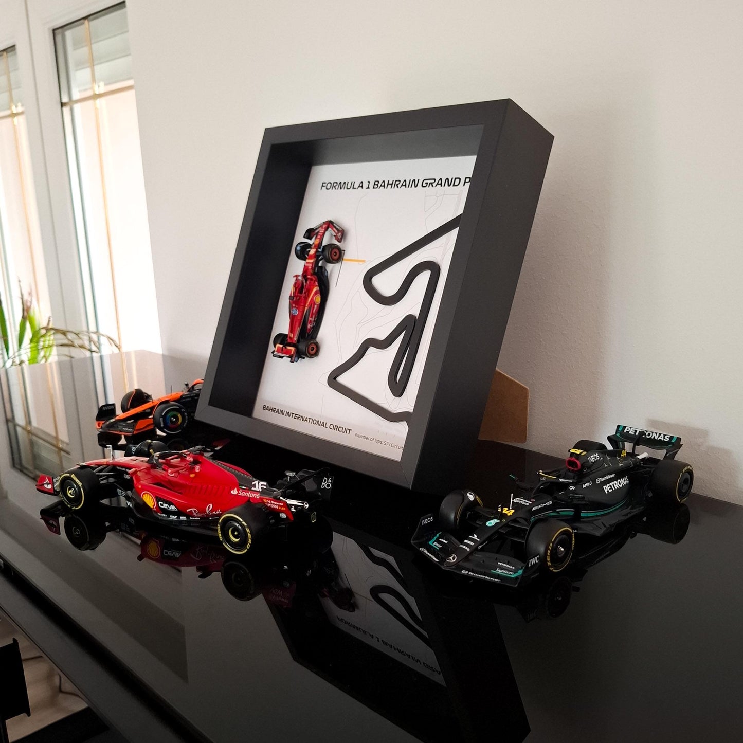F1 Bahrain Framed 3D Art: Plexiglass 3D Track with Formula One Car Model
