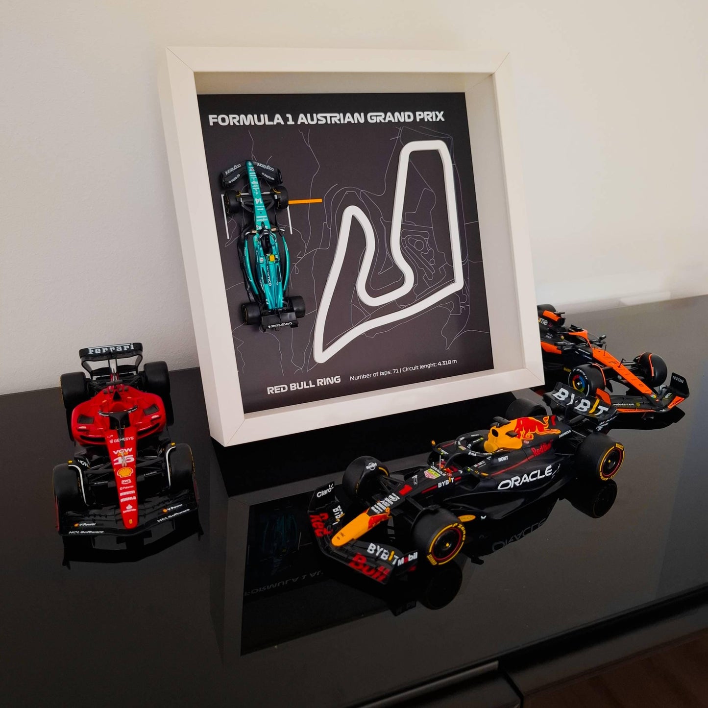 F1 Austrian - Red Bull Ring Circuit Framed Art: Plexiglass 3D Track with Formula One Car Model