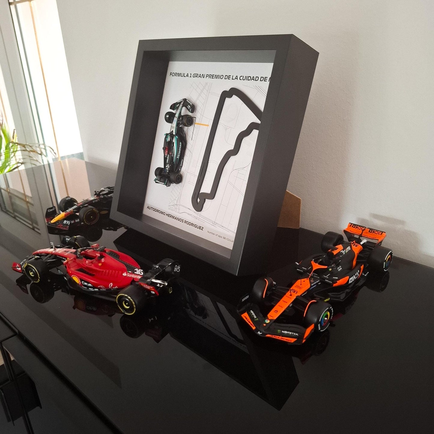 F1 Mexico Circuit Framed 3D Art: Plexiglass 3D Track with Formula One Car Model