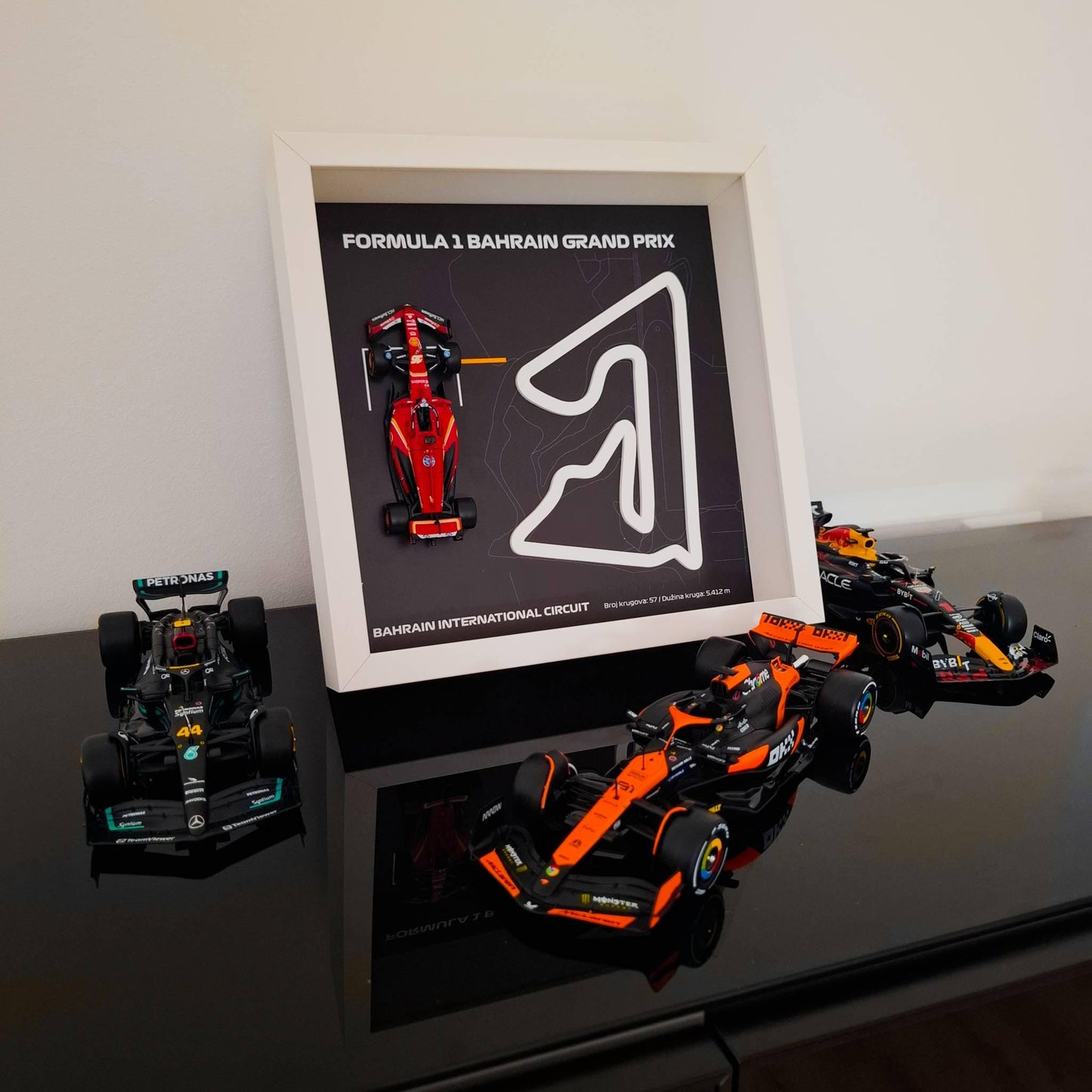 F1 Bahrain Circuit Framed Art: Plexiglass 3D Track with Formula One Car Model