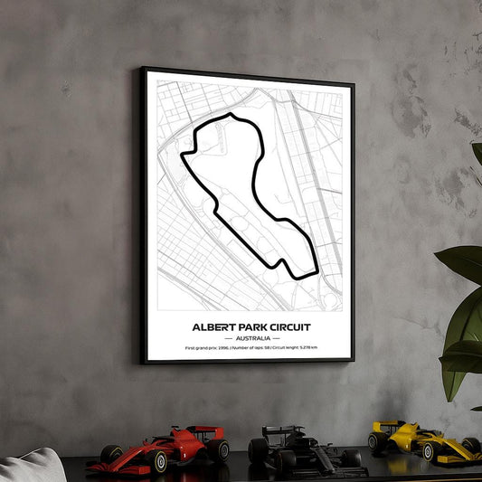 Framed Albert Park F1 Track Poster: Minimalist Motorsport Art (50x70cm)