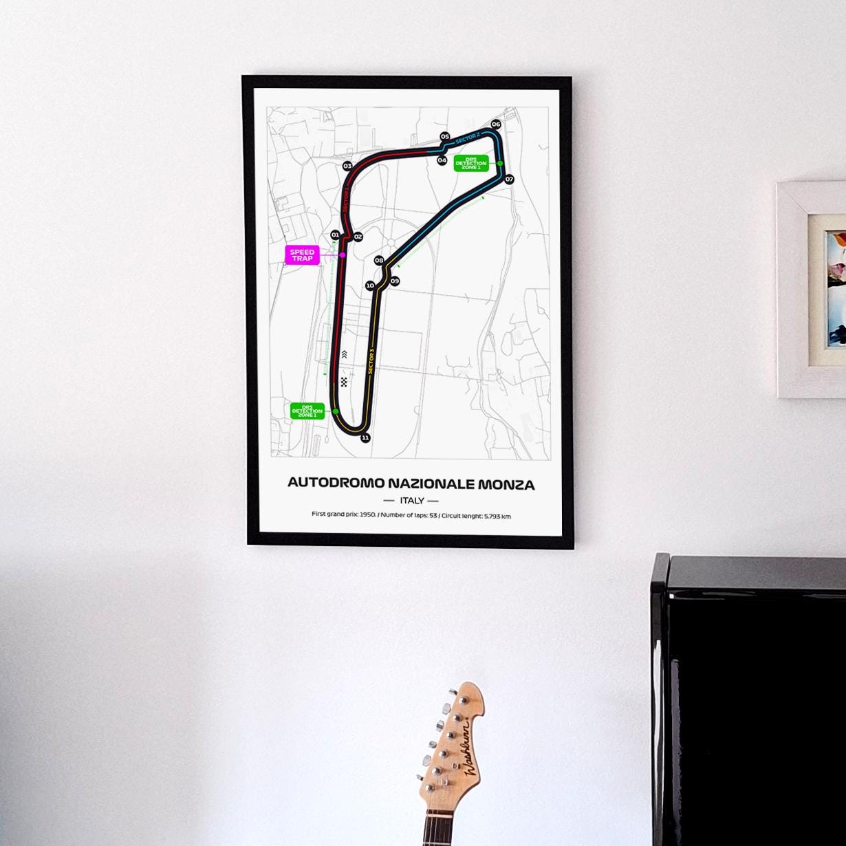 Framed Monza F1 Track Poster: 2025 Grand Prix Circuit Map (50x70cm)