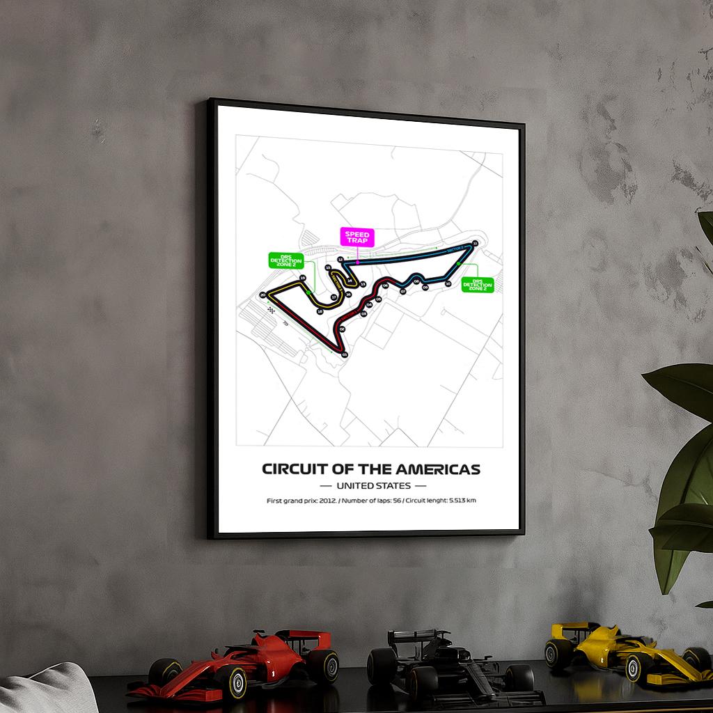 Framed F1 Austin Circuit Poster: 2025 Grand Prix Track Map (50x70cm)