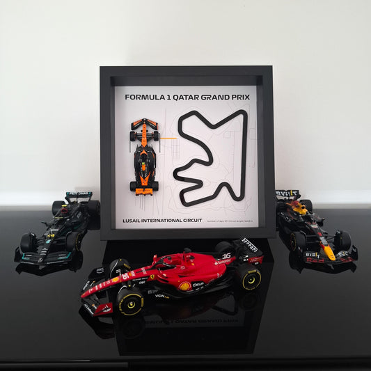 Qatar F1 Framed 3D Art: Lusail Circuit Plexiglass 3D Track with Formula One Car Model