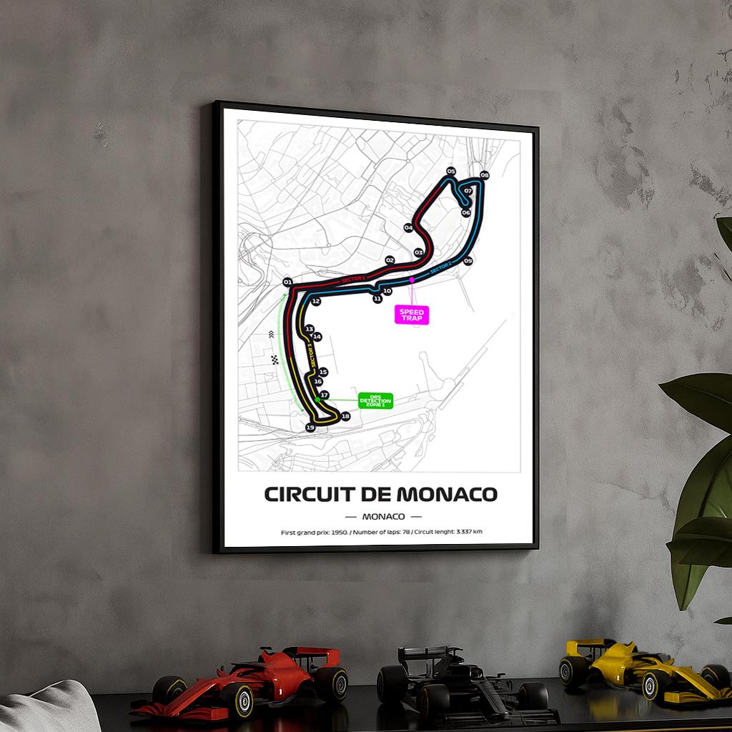 Framed Monaco Grand Prix Poster: Formula 1 Circuit Map - 50x70cm