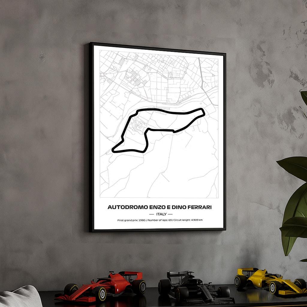 Framed Emilia Romagna F1 Track Poster: Minimalist Motorsport Art (50x70cm)
