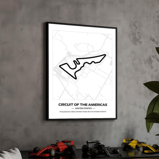 Framed F1 Austin Circuit Poster: Minimalist Motorsport Art (50x70cm)