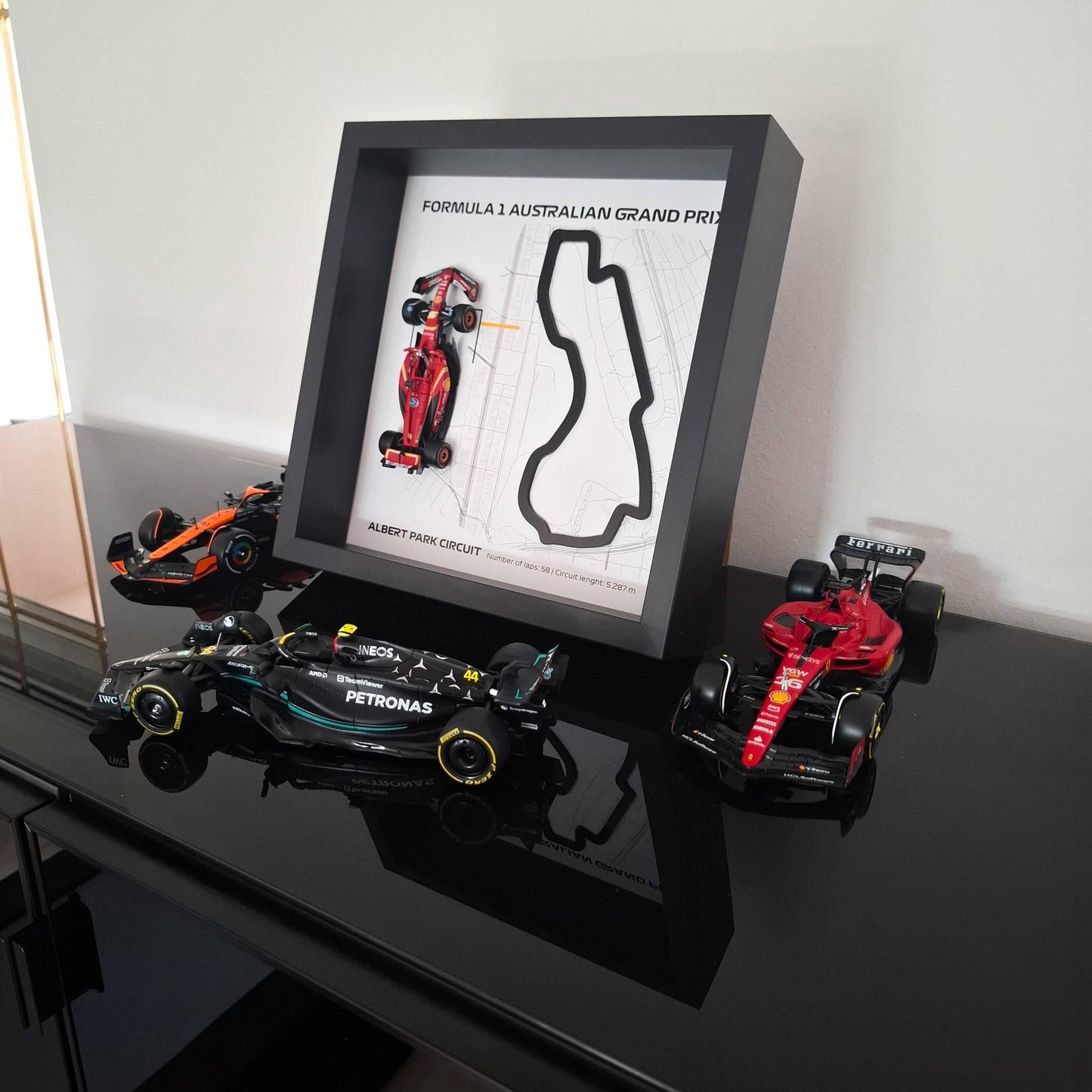Australian F1 Framed 3D Art: Albert Park Circuit, Plexiglass 3D Track with Formula One Car Model