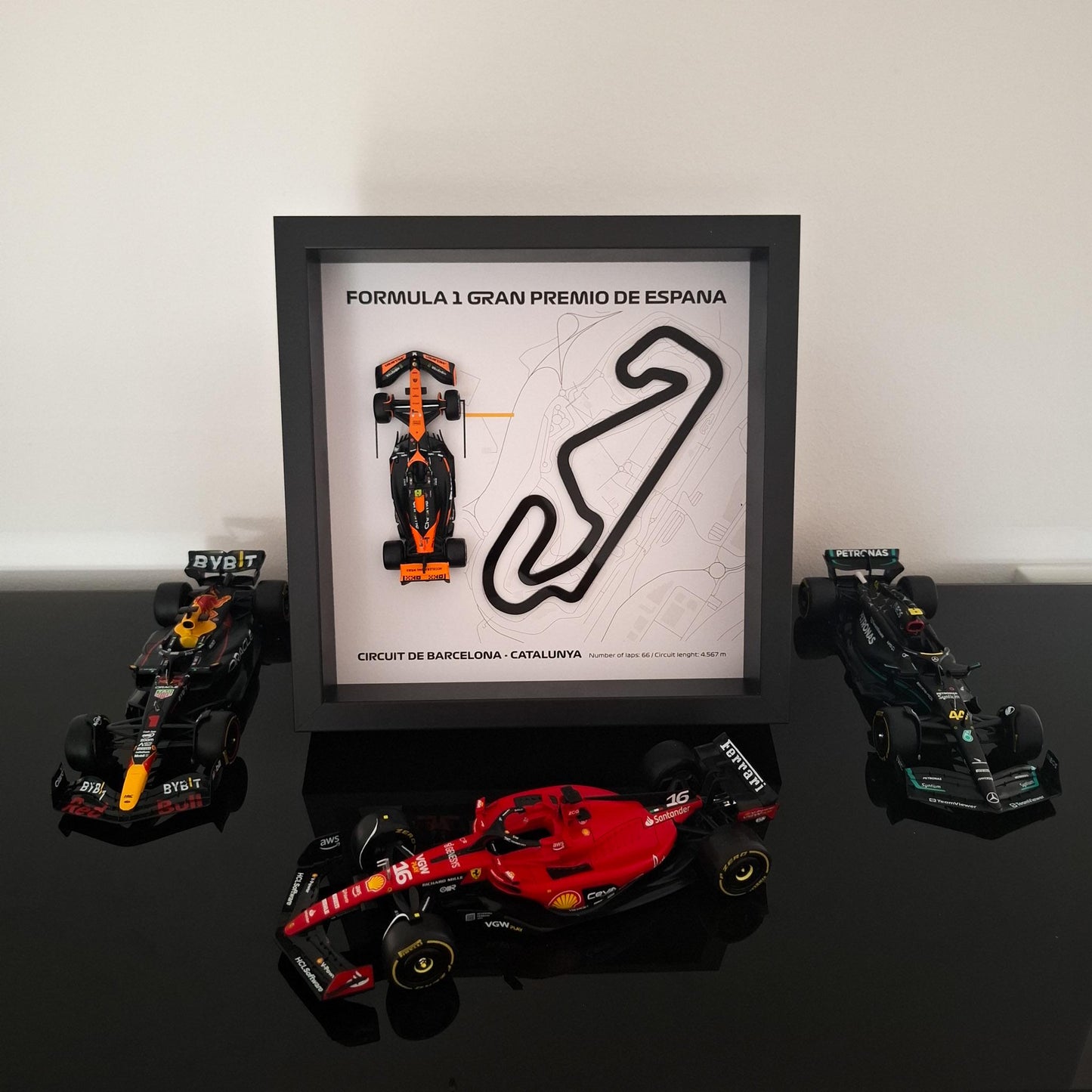 F1 Barcelona - Catalunya Circuit Framed 3D Art: Plexiglass 3D Track with Formula One Car Model