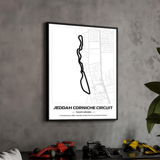 Framed Formula 1 Jeddah Circuit Poster: Minimalist F1 Print (50x70cm)