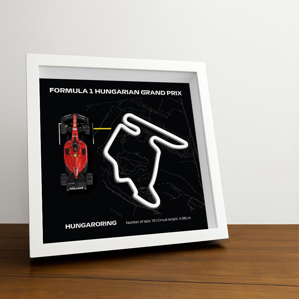 F1 Hungaroring - Hungarian Circuit Framed Art: Plexiglass 3D Track with Formula One Car Model