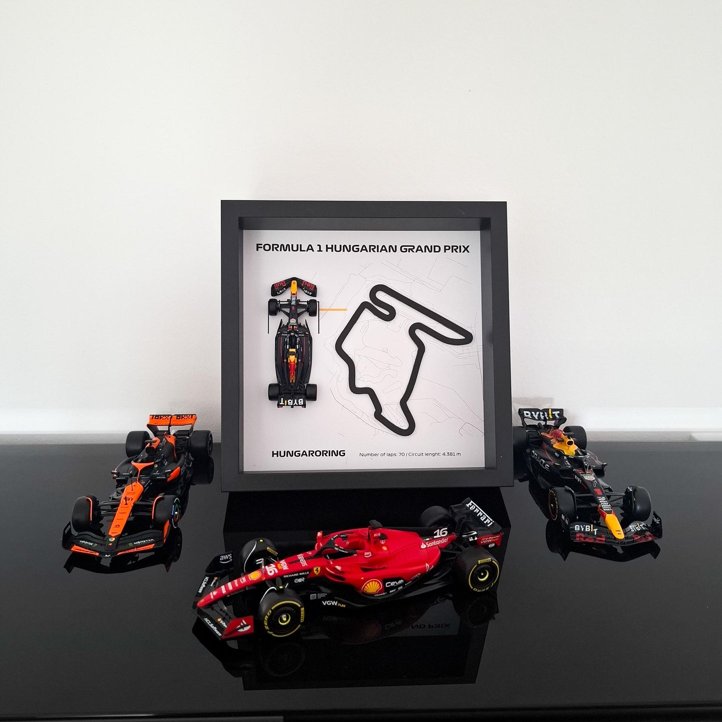 Hungarian F1 Framed 3D Art: Hungaroring Plexiglass 3D Circuit with Formula One Car Model