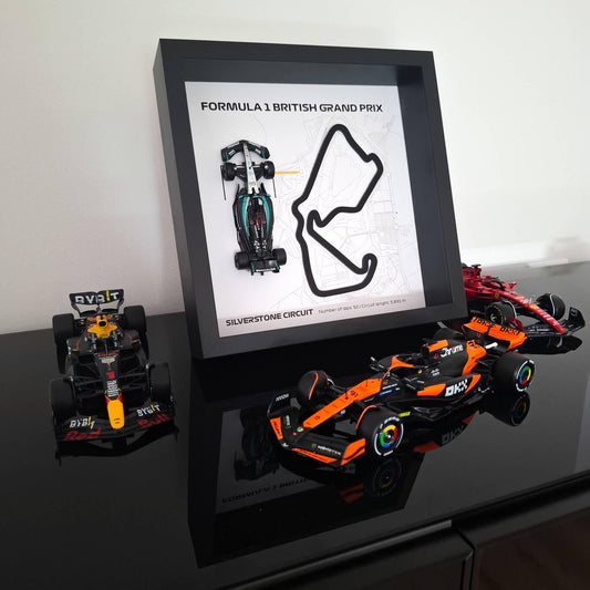 Silverstone British F1 Framed 3D Art: Plexiglass 3D Track with Formula One Car Model