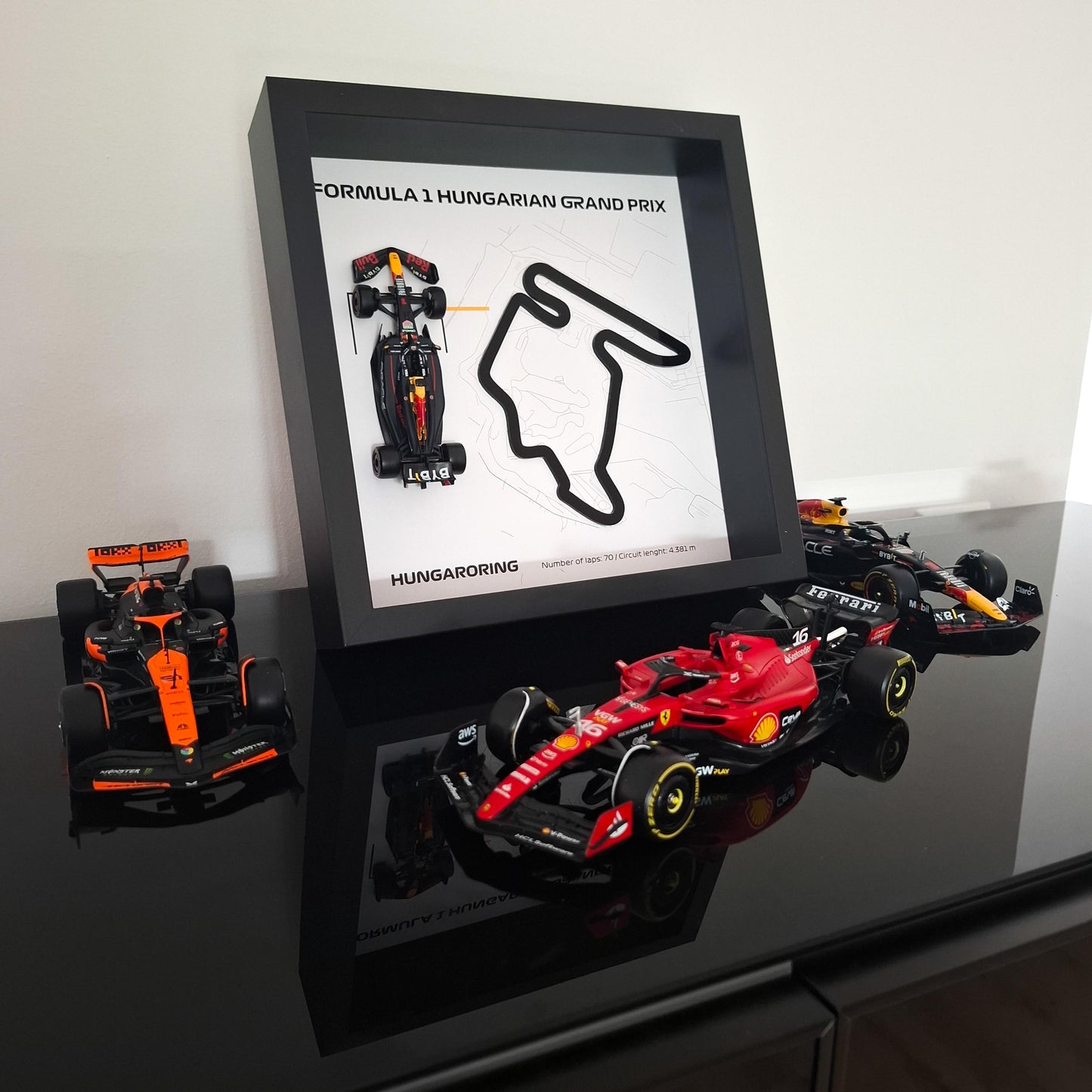 Hungarian F1 Framed 3D Art: Hungaroring Plexiglass 3D Circuit with Formula One Car Model