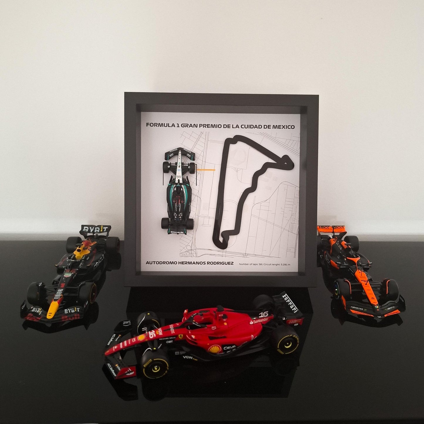 F1 Mexico Circuit Framed 3D Art: Plexiglass 3D Track with Formula One Car Model
