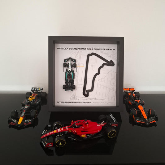 F1 Mexico Circuit Framed 3D Art: Plexiglass 3D Track with Formula One Car Model