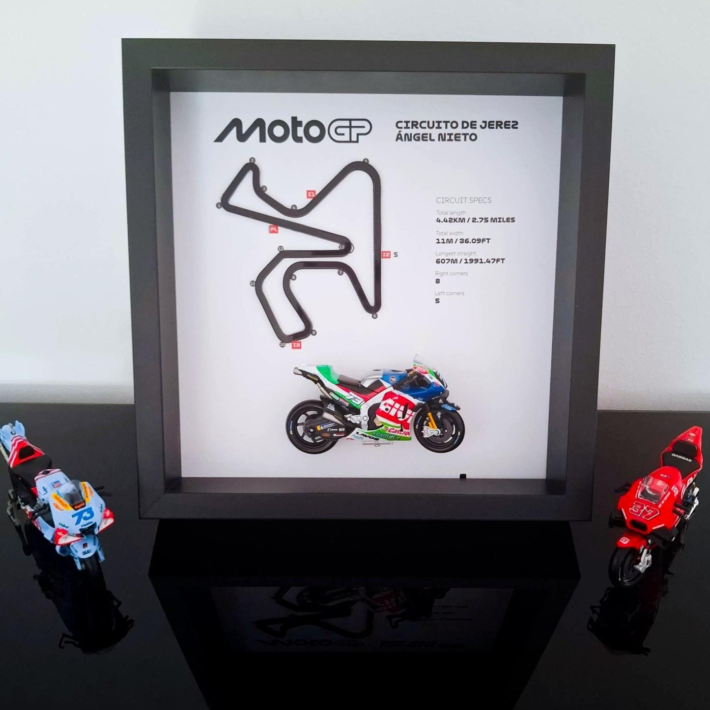 Jerez Moto Circuit 3D Framed Art: Spain Racing Gift with Motorcycle Model