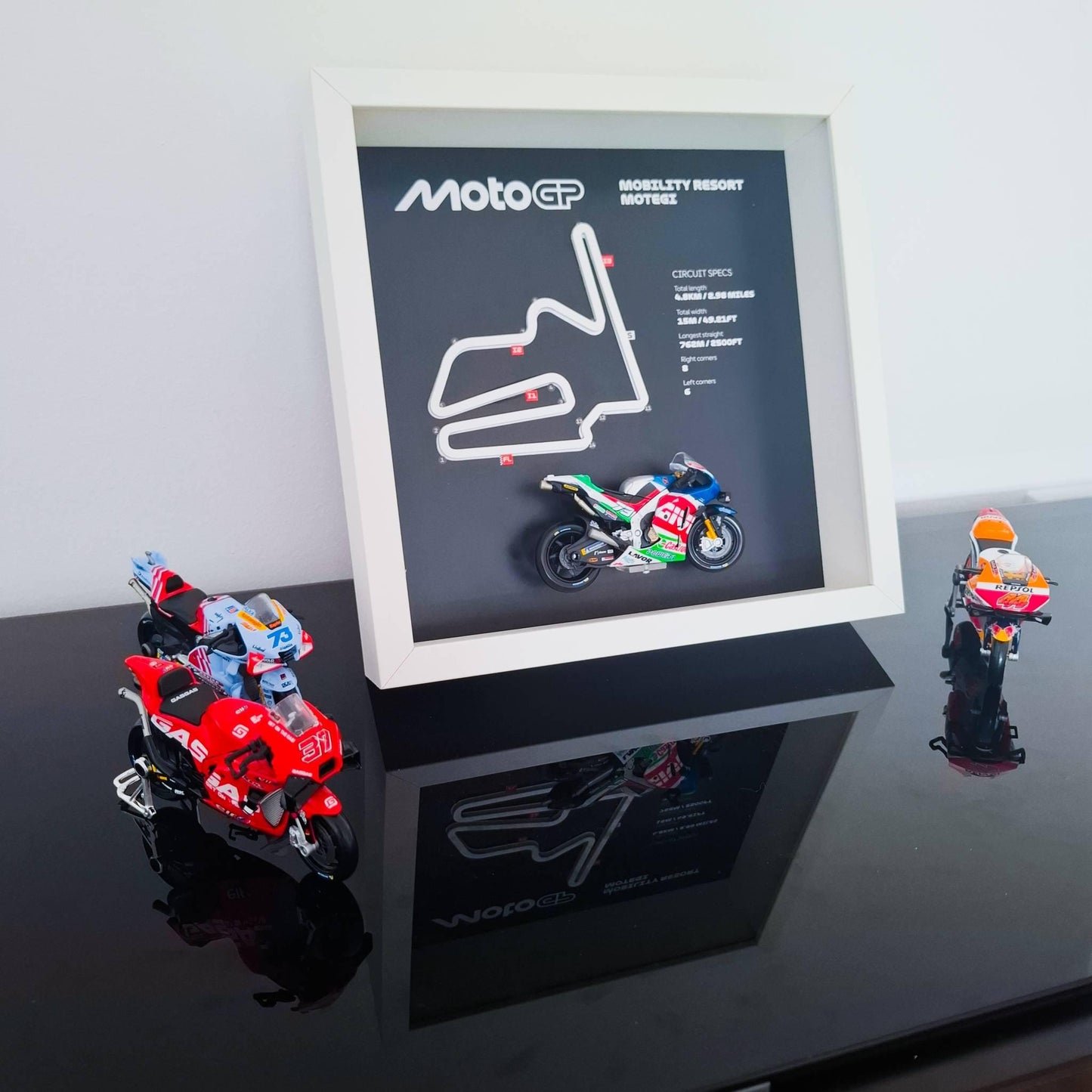 Motegi Moto Circuit 3D Framed Art: Japan Racing Gift with Motorcycle Model