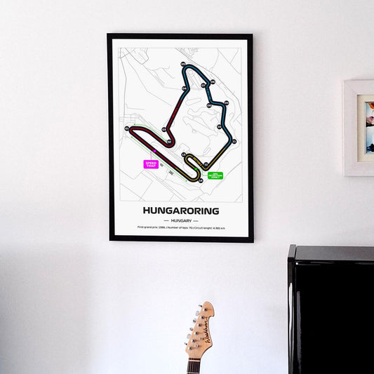 Framed Hungaroring F1 Track Poster: Formula 1 Grand Prix Circuit Map