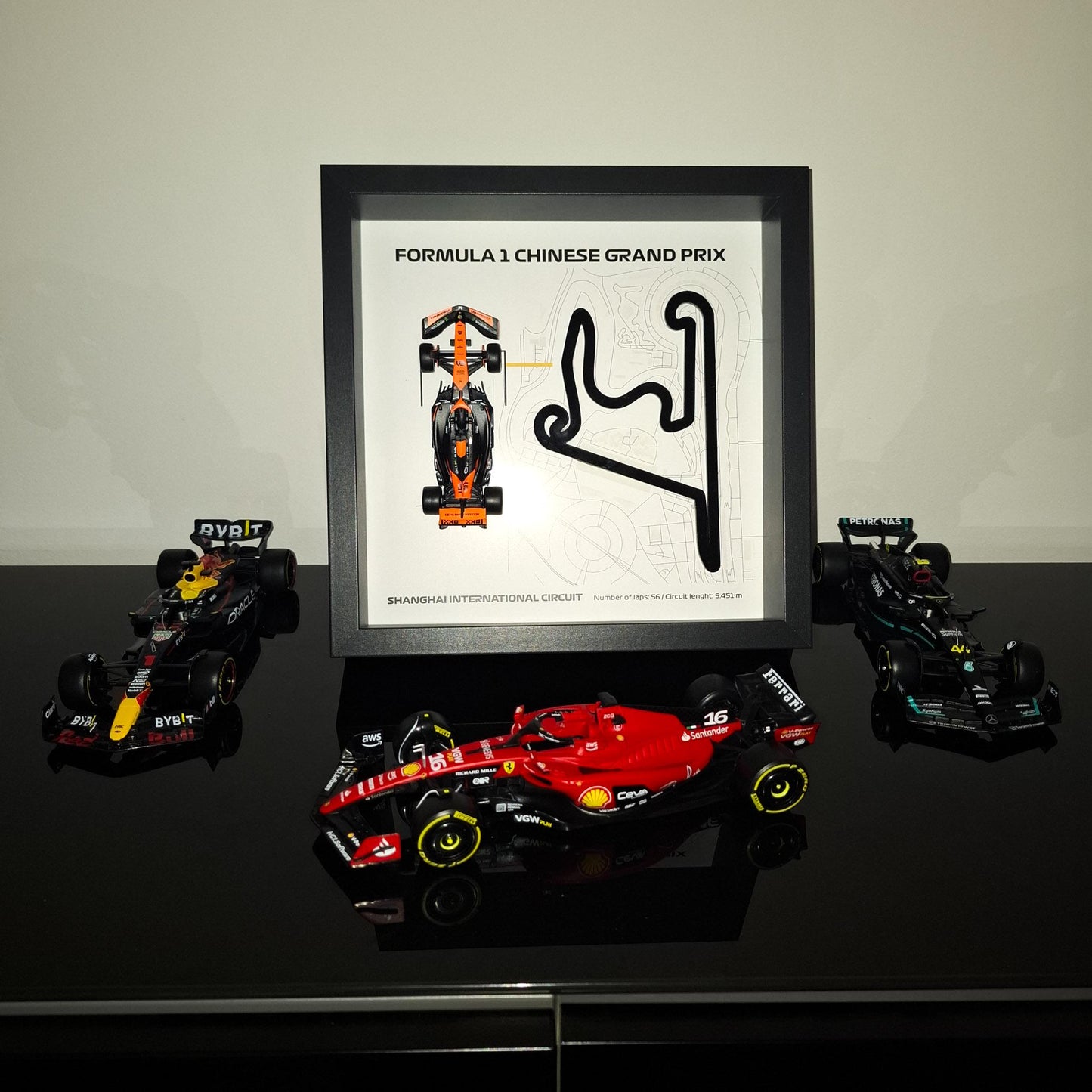 F1 Shanghai Framed 3D Art: Plexiglass 3D Track With Formula One Car Model