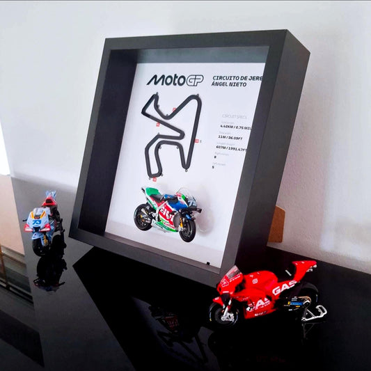 Jerez Moto Circuit 3D Framed Art: Spain Racing Gift with Motorcycle Model