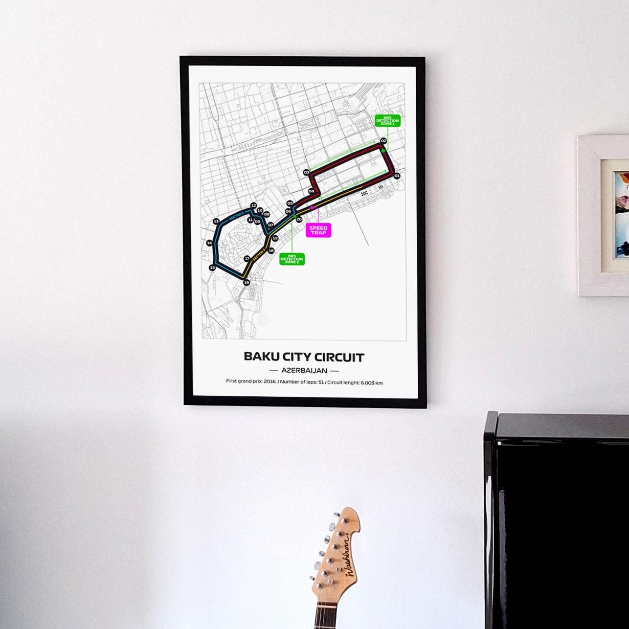 Framed Baku Formula 1 Track Poster: Azerbaijan Circuit Map