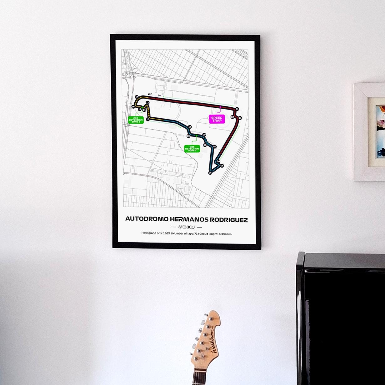 Framed F1 Poster: Hermanos Rodriguez Grand Prix Circuit Map - 50x70cm