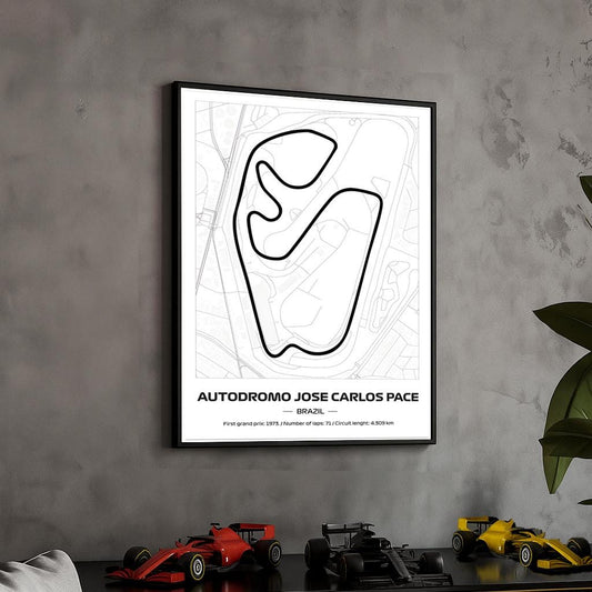 Framed Interlagos F1 Track Poster: Minimalist Motorsport Art (50x70cm)