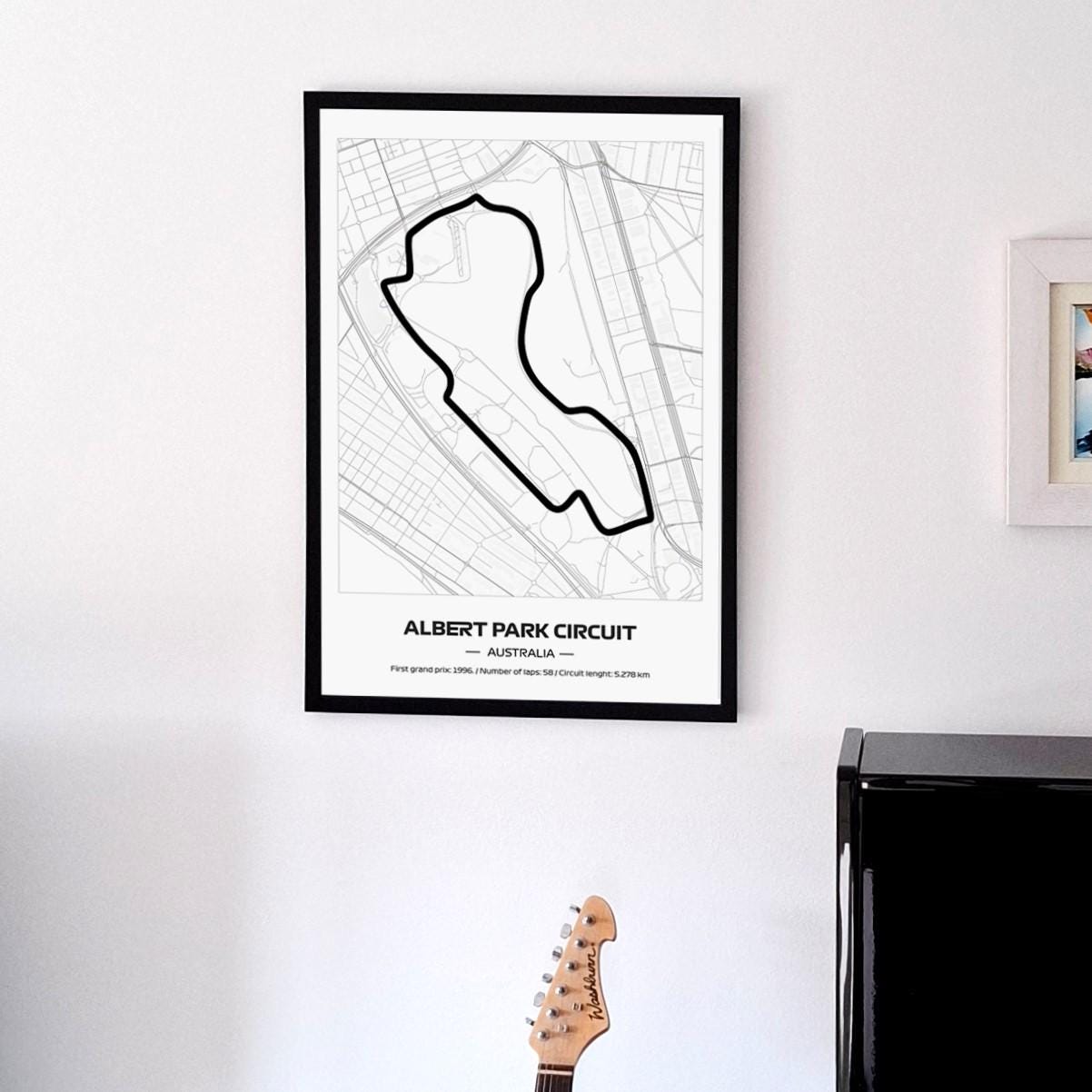 Framed Albert Park F1 Track Poster: Minimalist Motorsport Art (50x70cm)