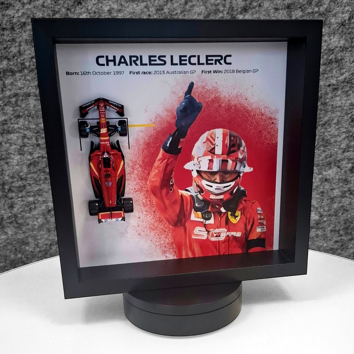 Charles Leclerc F1 Framed 3D Art: Formula One Ferrari Car Model