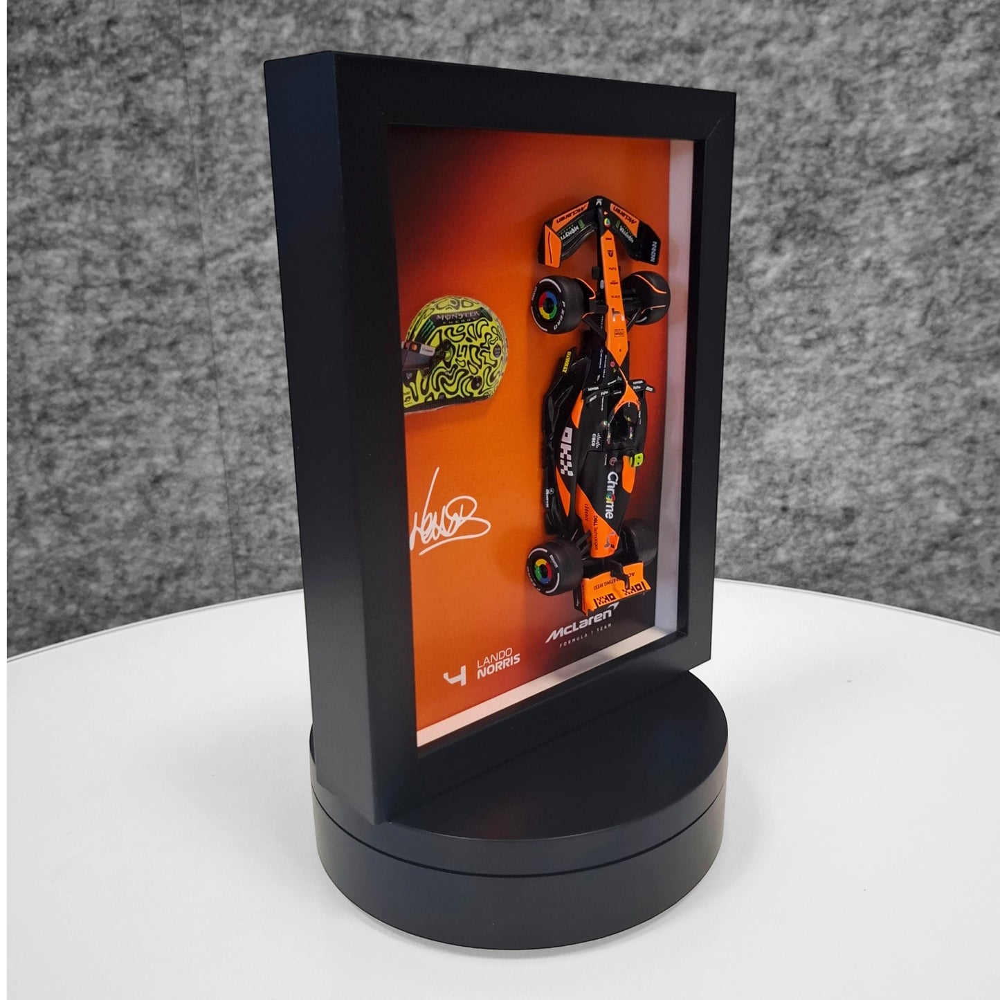 Lando Norris F1 Frame with McLaren 1:43 Scale Car, 3D Helmet and Signature