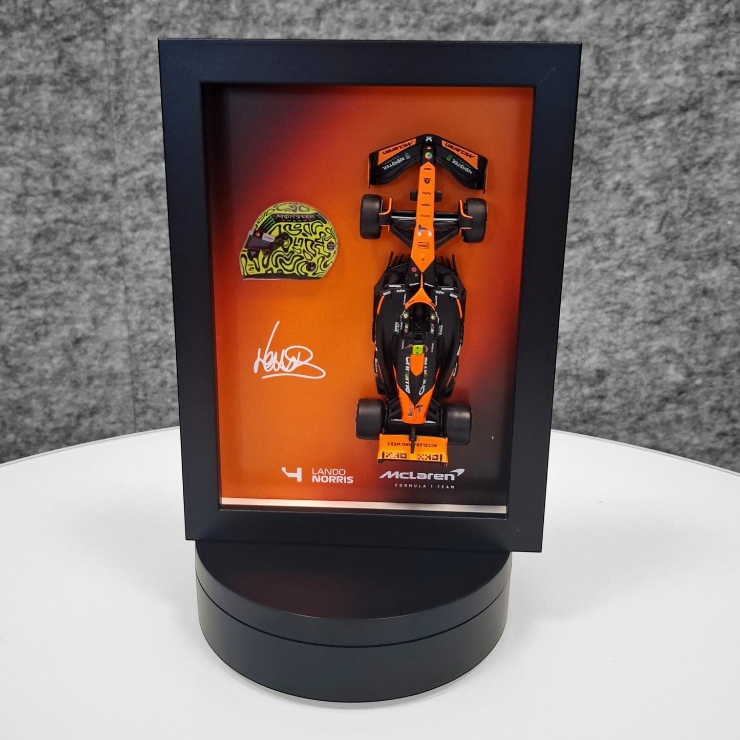 Lando Norris F1 Frame with McLaren 1:43 Scale Car, 3D Helmet and Signature