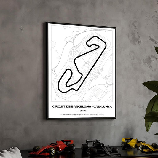 Framed F1 Catalunya Circuit Poster: Minimalist Motorsport Art (50x70cm)