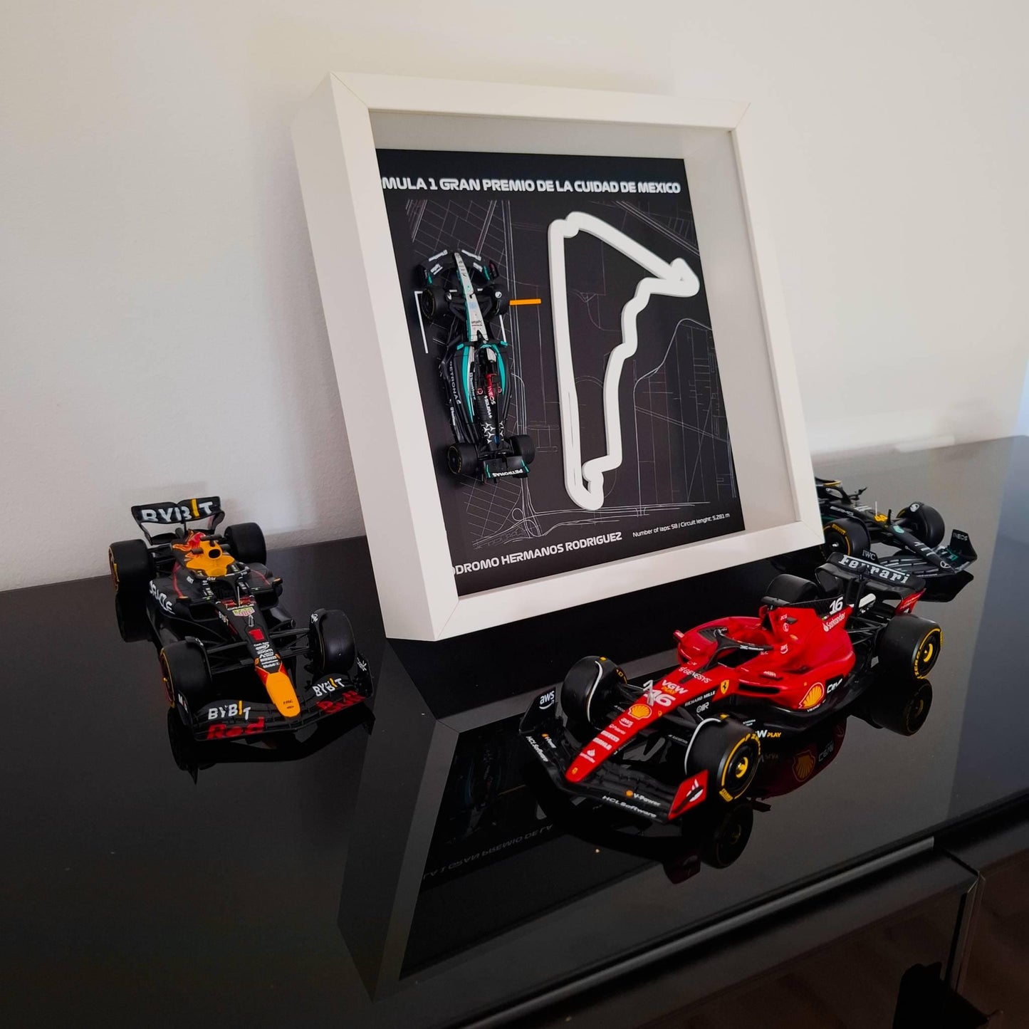 F1 Mexico - Hermanos Rodriguez Circuit Framed Artwork: Plexiglass 3D Track with Formula One Car Model