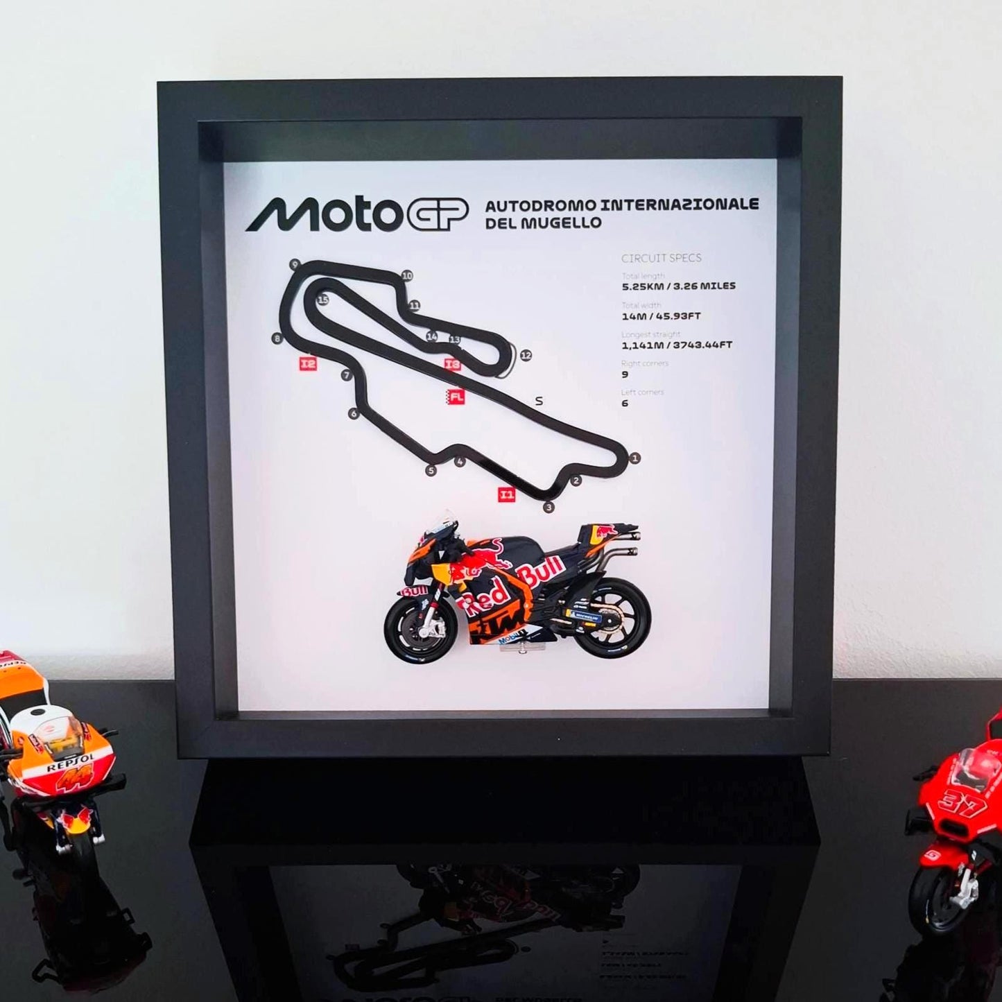Mugello Moto Circuit 3D Framed Track Wall Art with Motorcycle Model – Italy Racing Gift