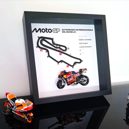 Mugello Moto Circuit 3D Framed Track Wall Art with Motorcycle Model – Italy Racing Gift