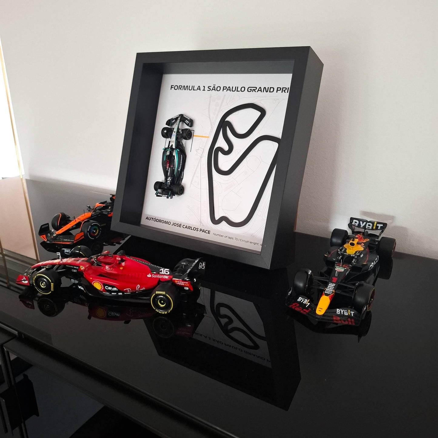 Sao Paulo 3D Framed F1 Art: Plexiglass 3D Track with Formula One Car Model