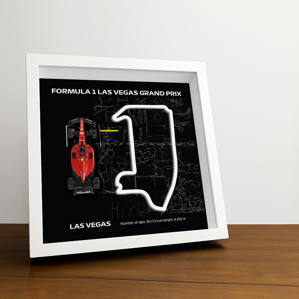 F1 Las Vegas Framed Circuit Art: Plexiglass 3D Track with Formula One Car Model